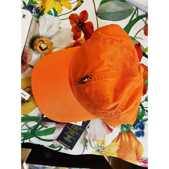 New NWT Polo Ralph Lauren Men Cotton Chino Ball Cap Hat Color Lifeboat Orange - Picture 10 of 14